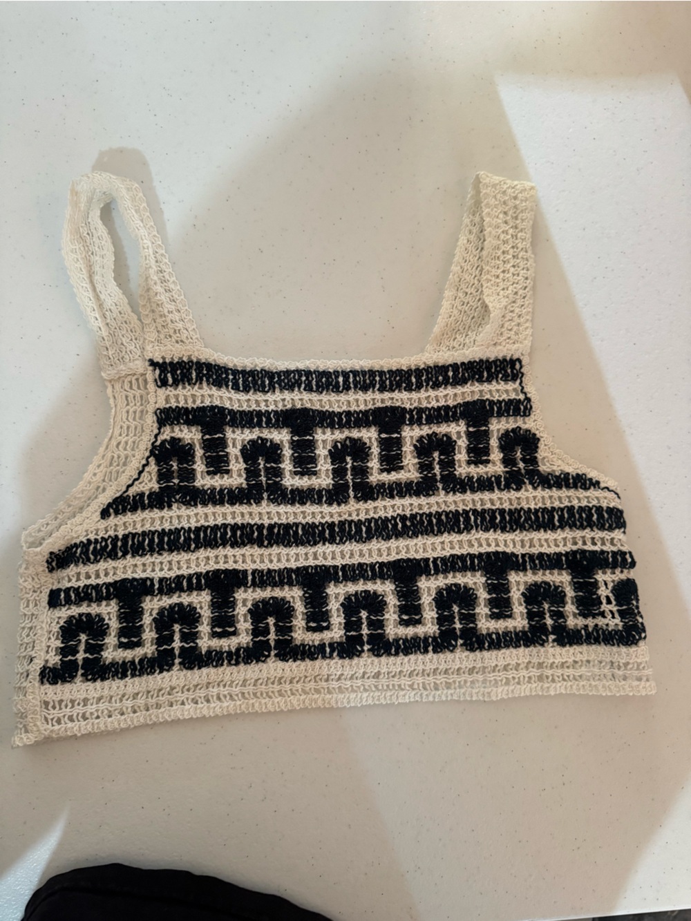 Crochet Knit Crop Top in Cream and Black